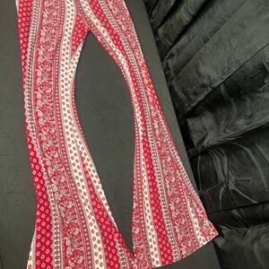 Fashion Nova Red and White Paisley Flare Pants